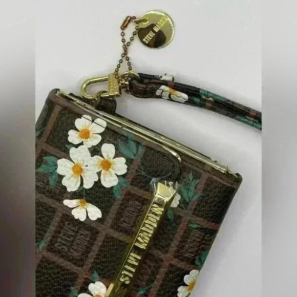 Steve Madden Logo Bar Trifold Floral Print Wallet Wristlet Clutch Brown Boho Fun - Picture 7 of 8